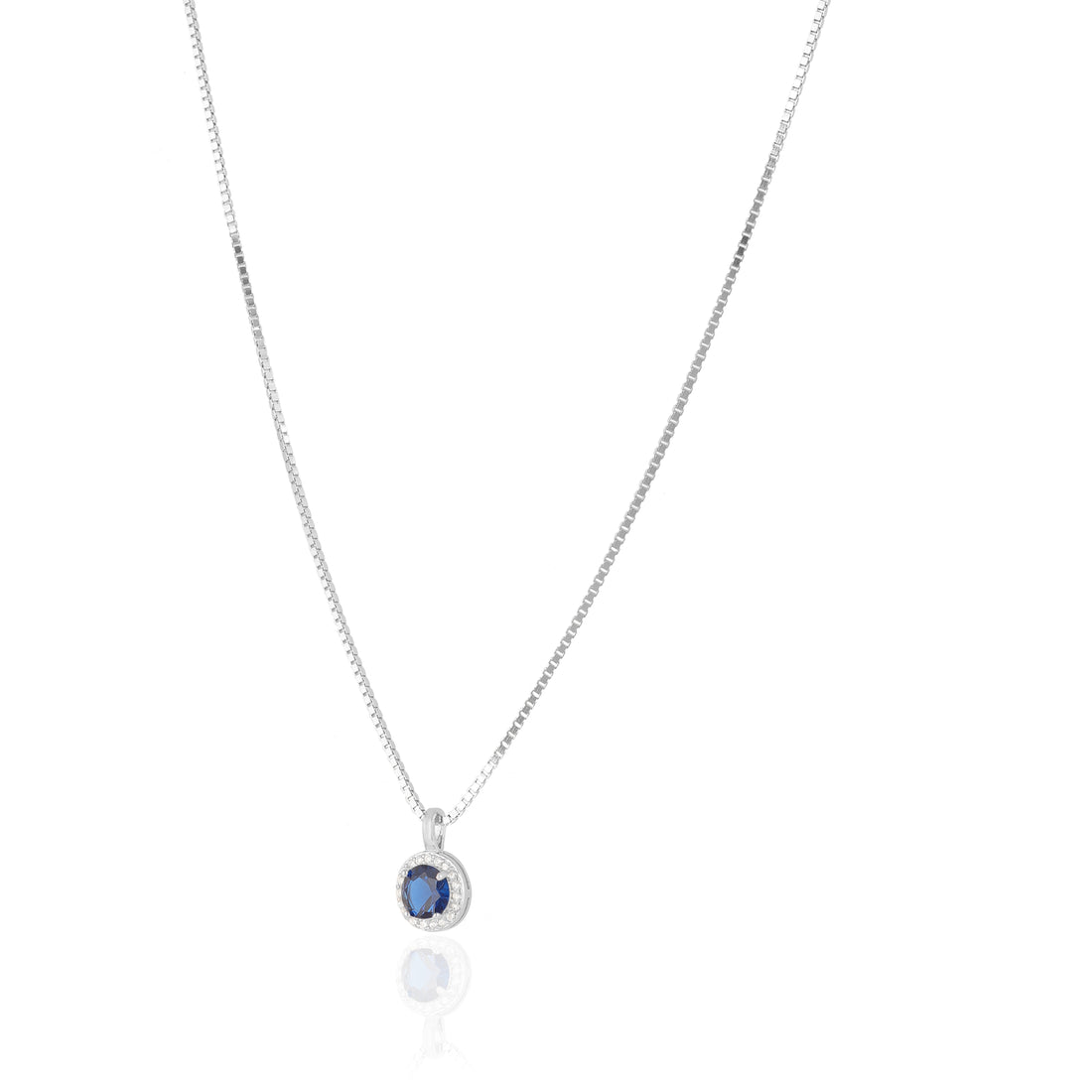 925 Sterling Silver September Month Circle Blue Sapphire Birthstone Chain Pendant For Women
