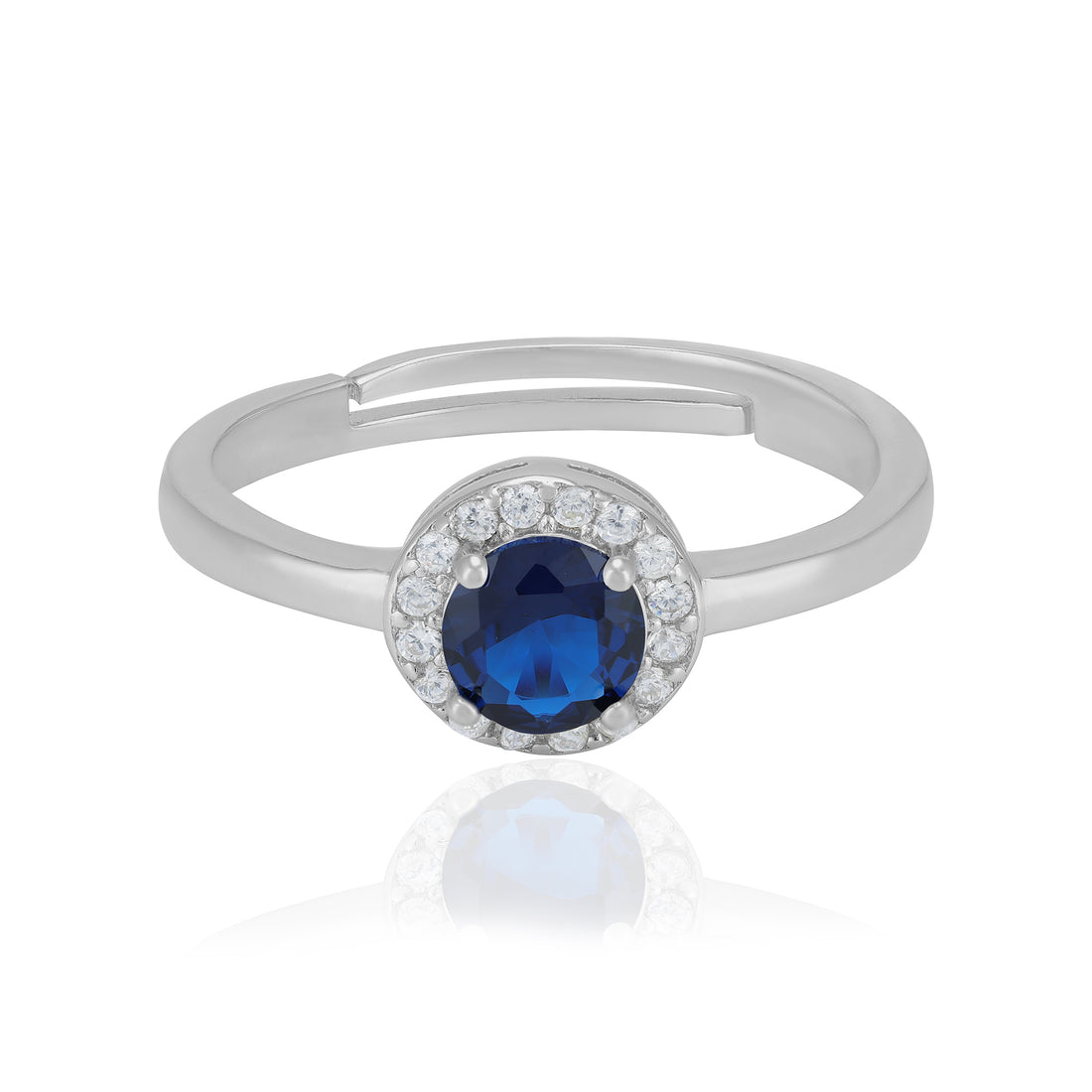 925 Sterling Silver September Month Circle Blue Sapphire Birthstone Ring For Women