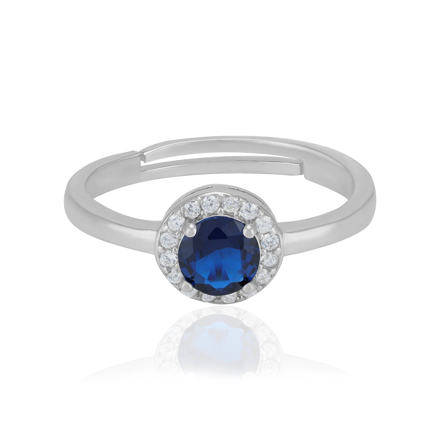 925 Sterling Silver September Month Circle Blue Sapphire Birthstone Ring For Women