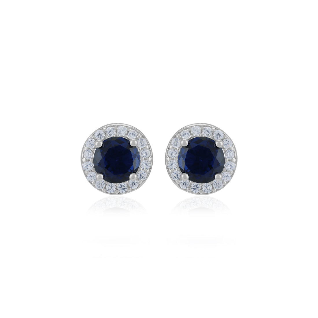925 Sterling Silver September Month Circle Blue Sapphire Birthstone Stud For Women