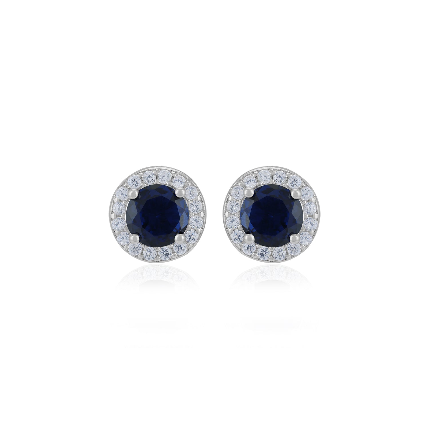 925 Sterling Silver September Month Circle Blue Sapphire Birthstone Stud For Women