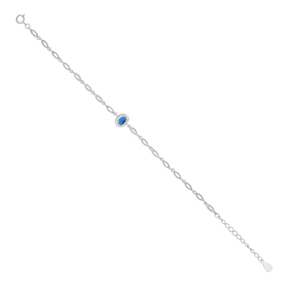 925 Sterling Silver September Month Oval Blue Sapphire Birthstone Bracelet For Women