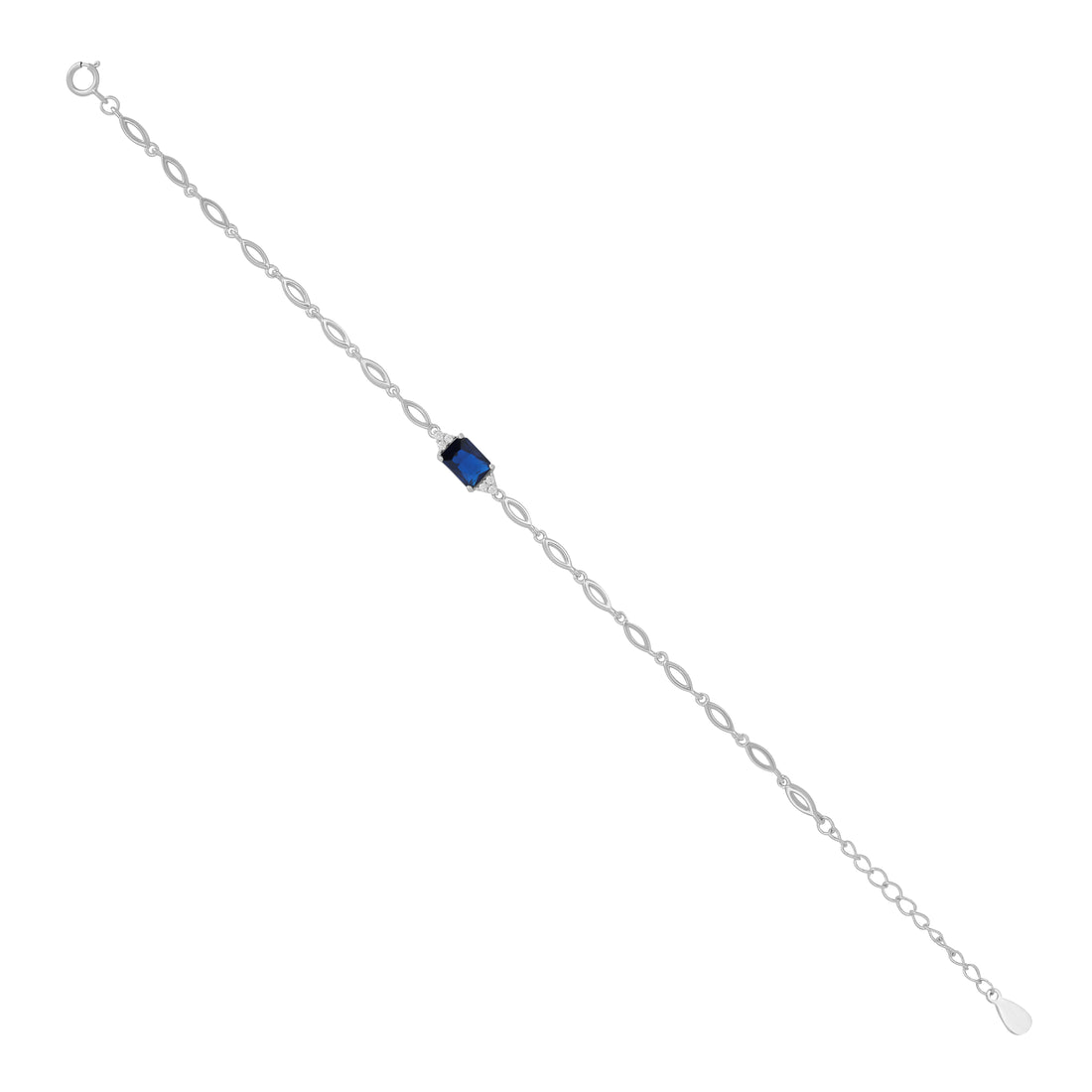925 Sterling Silver September Month Square Blue Sapphire Birthstone Bracelet For Women