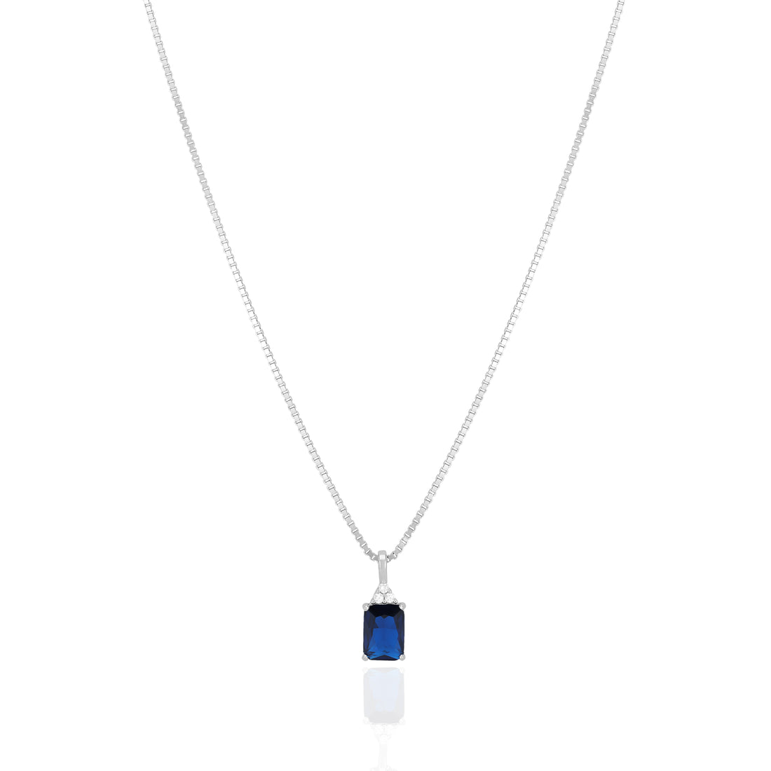 925 Sterling Silver September Month Square Blue Sapphire Birthstone Chain Pendant For Women