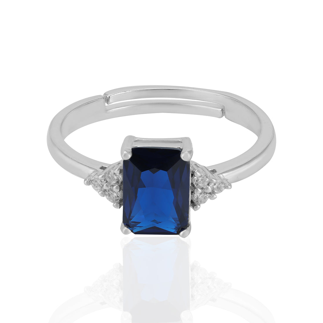 925 Sterling Silver September Month Square Blue Sapphire Birthstone Ring For Women