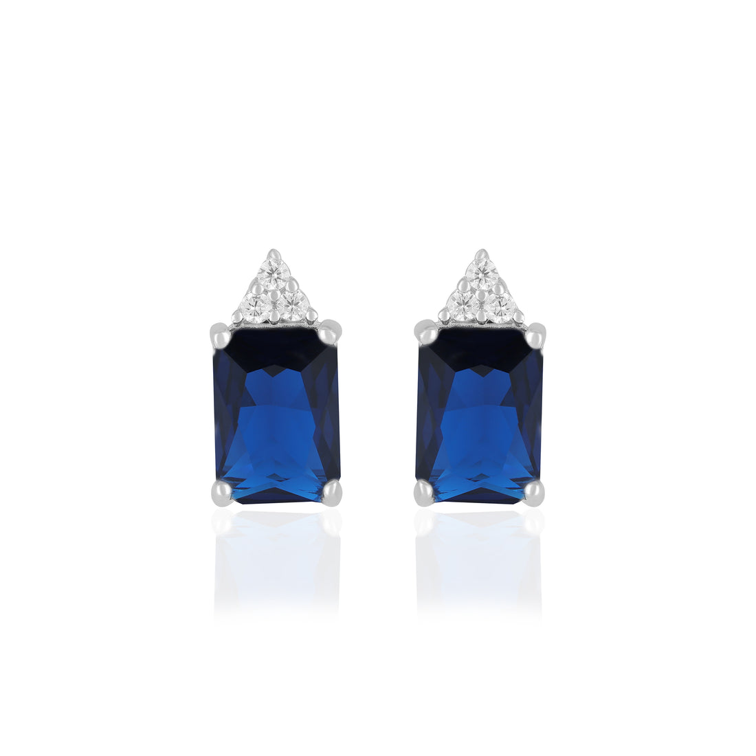 925 Sterling Silver September Month Square Blue Sapphire Birthstone Stud For Women