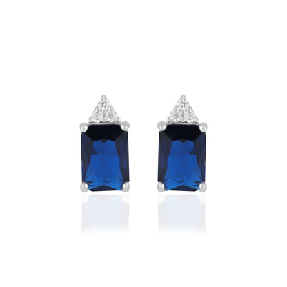 925 Sterling Silver September Month Square Blue Sapphire Birthstone Stud For Women