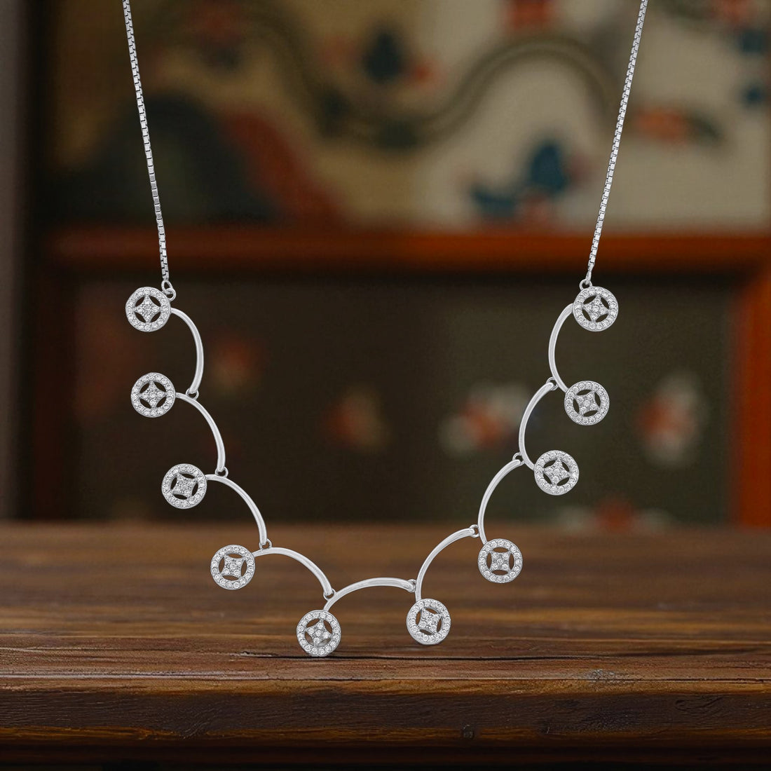 925 Sterling Silver Shimmer Disc Flow Necklace for Women