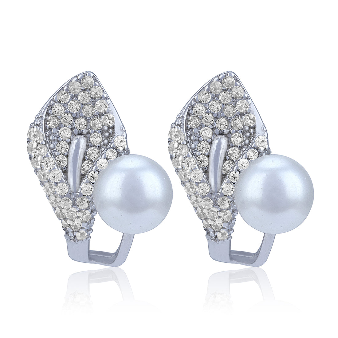 925 Sterling Silver Shimmering Leaf Pearl Earring for Women