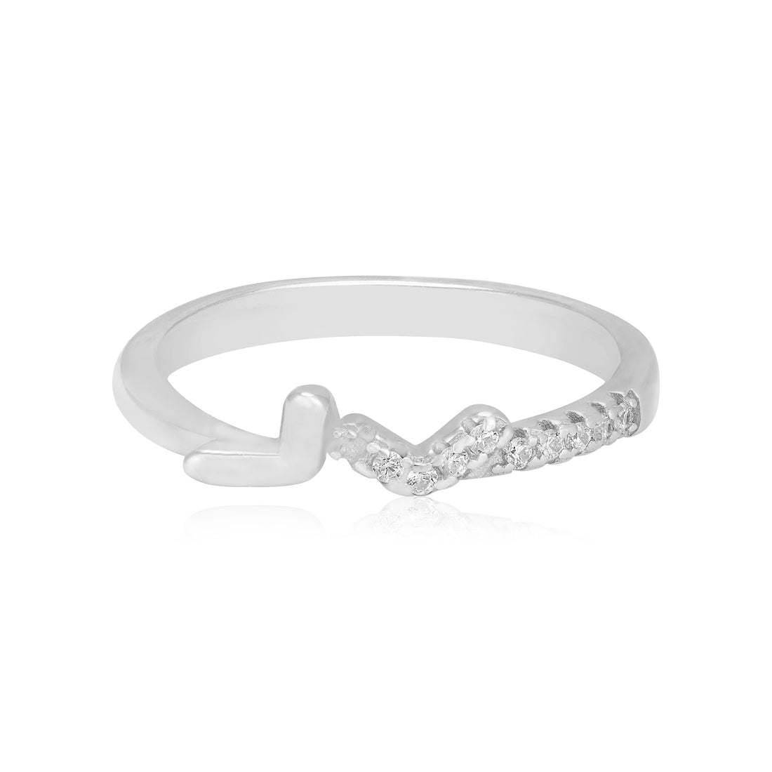 925 Sterling Silver Sleek Stone Double Hearts Rhodium Plated Ring For Women