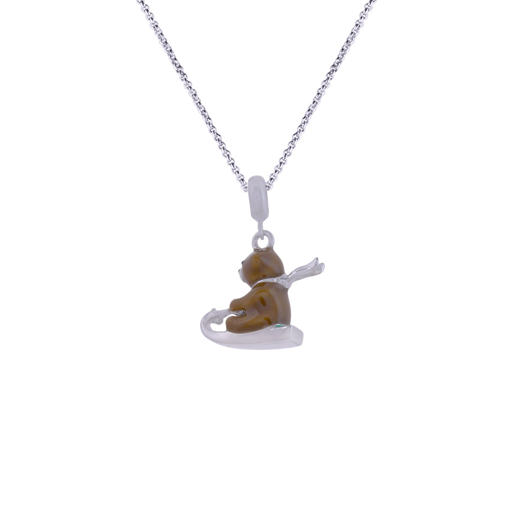 925 Sterling Silver Slidey Bear Rhodium Plated Pendant For Kids