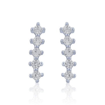 925 Sterling Silver Slim Row of Round Crystal Stones Earring for Women