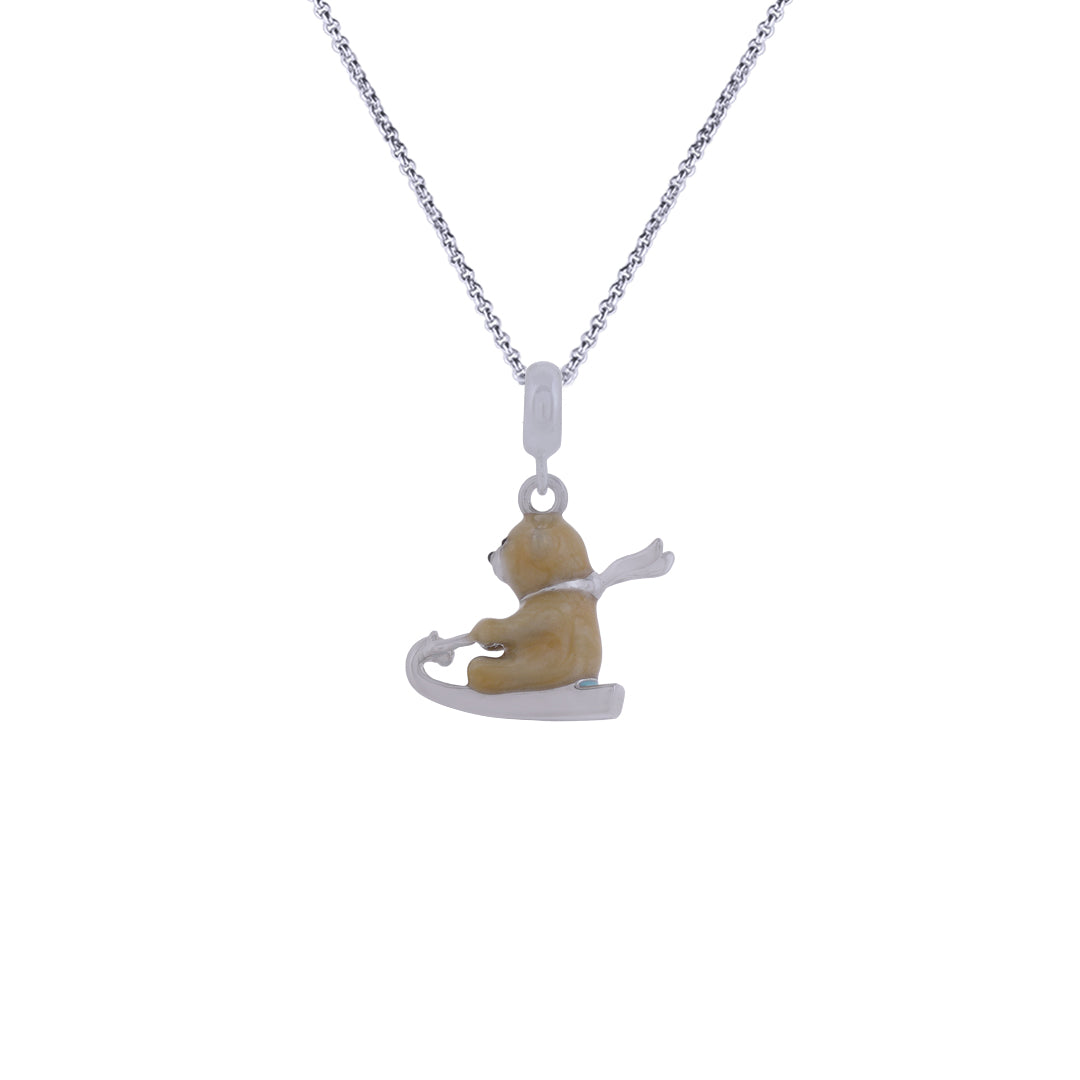 925 Sterling Silver Snow Slider Bear Rhodium Plated Pendant For Kids