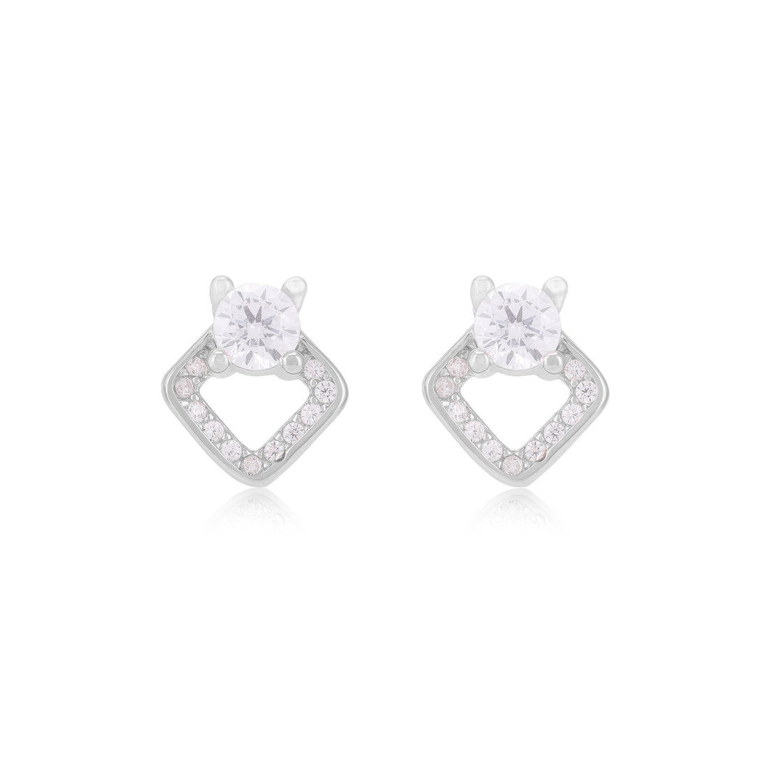 925 Sterling Silver Solitary Centered Side Accent Diamond Shaped Earrings For Women
