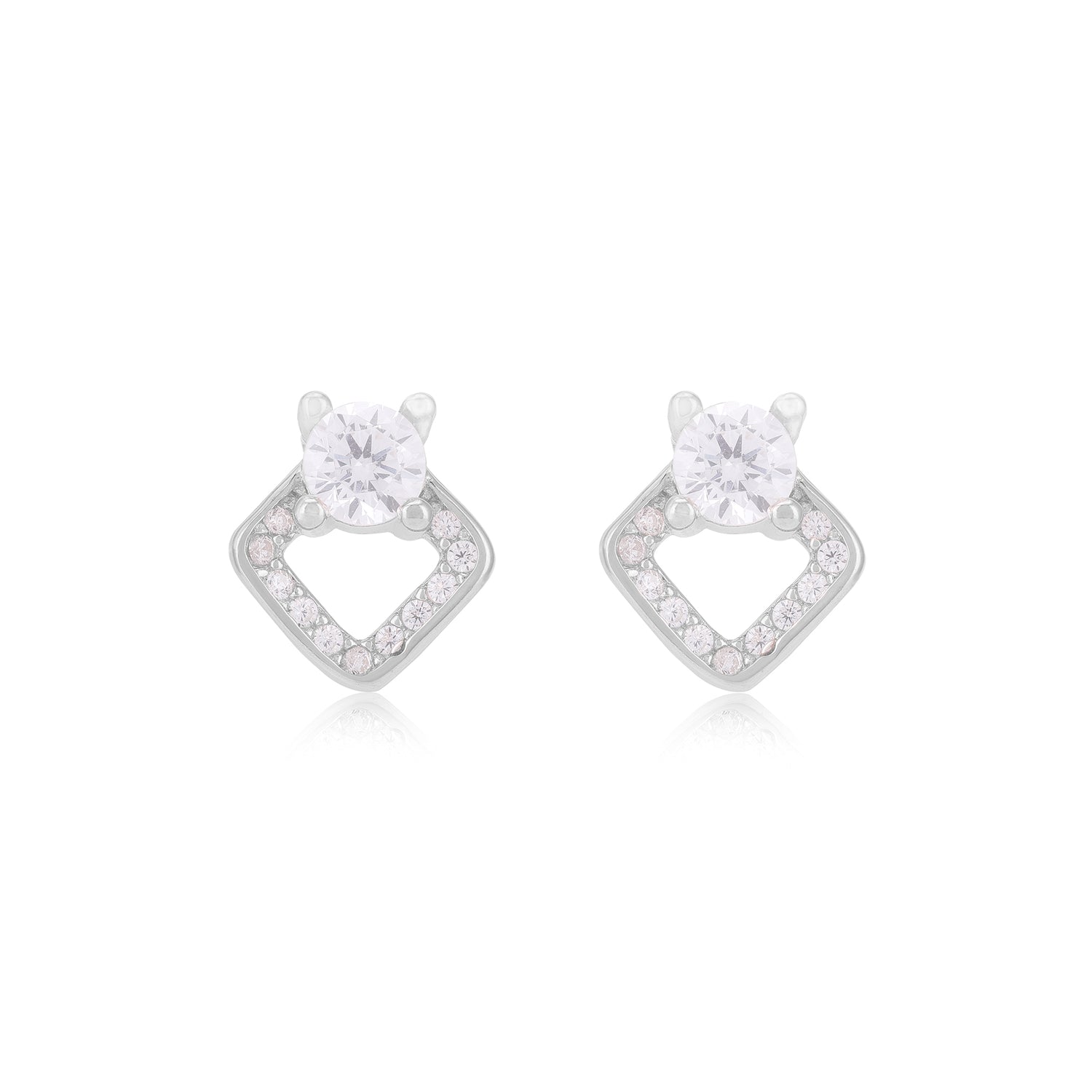 925 Sterling Silver Solitary Centered Side Accent Diamond Shaped Earrings For Women