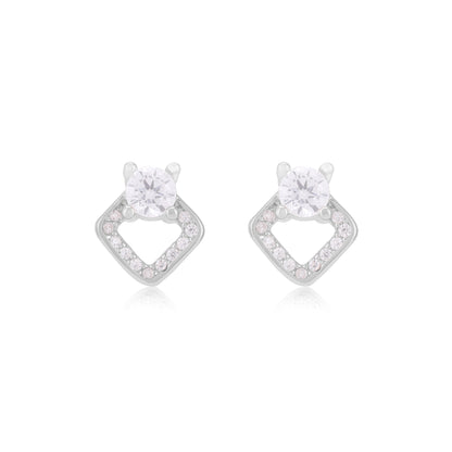 925 Sterling Silver Solitary Centered Side Accent Diamond Shaped Earrings For Women