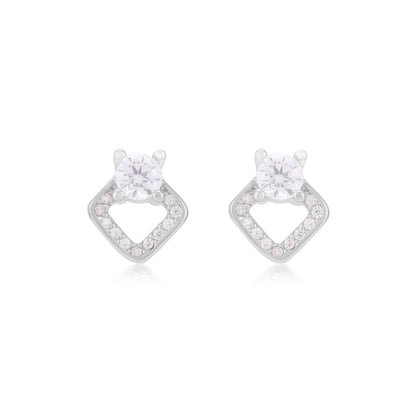 925 Sterling Silver Solitary Centered Side Accent Diamond Shaped Earrings For Women