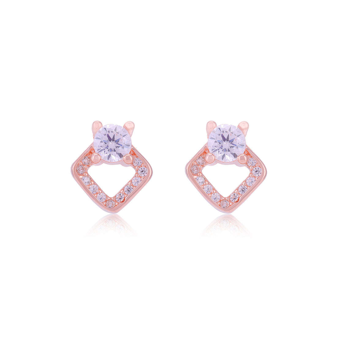 925 Sterling Silver Solitary Centered Side Accent Diamond Shaped Earrings For Women