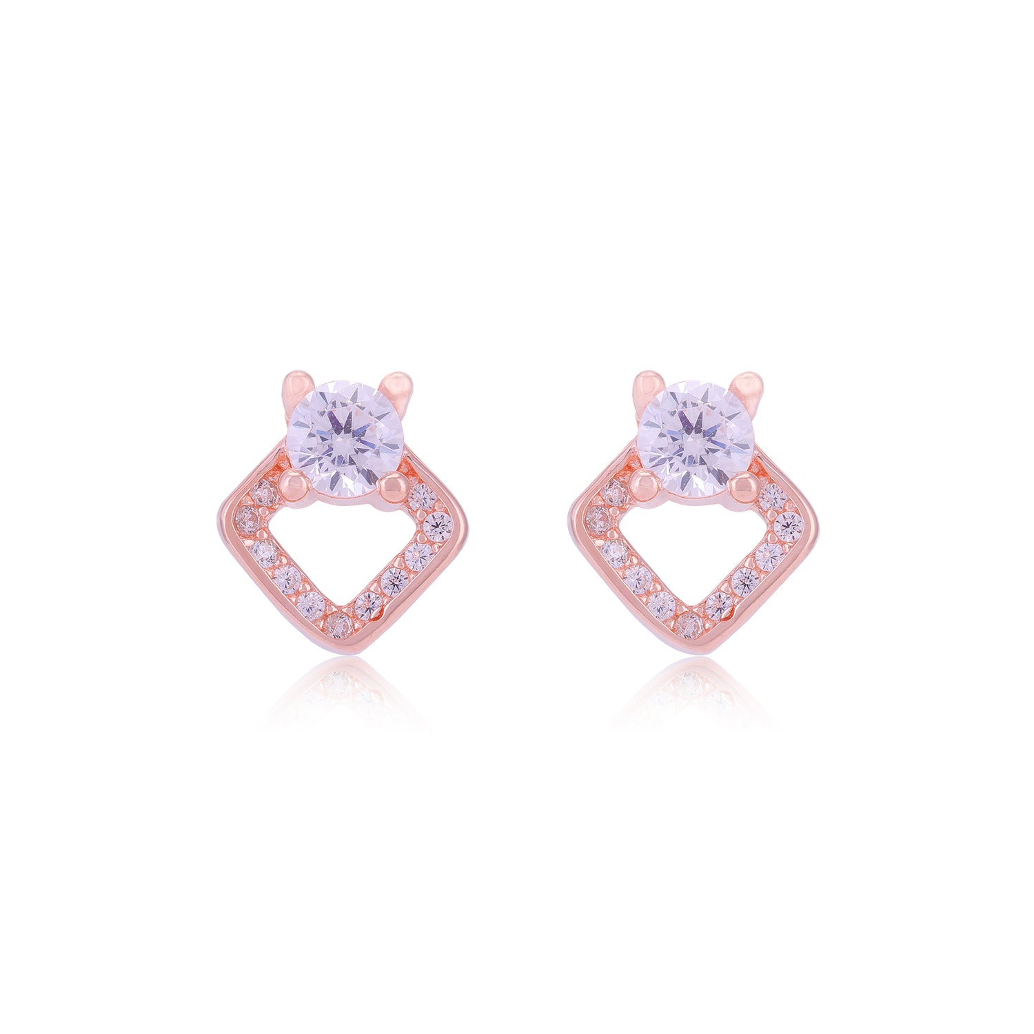 925 Sterling Silver Solitary Centered Side Accent Diamond Shaped Earrings For Women