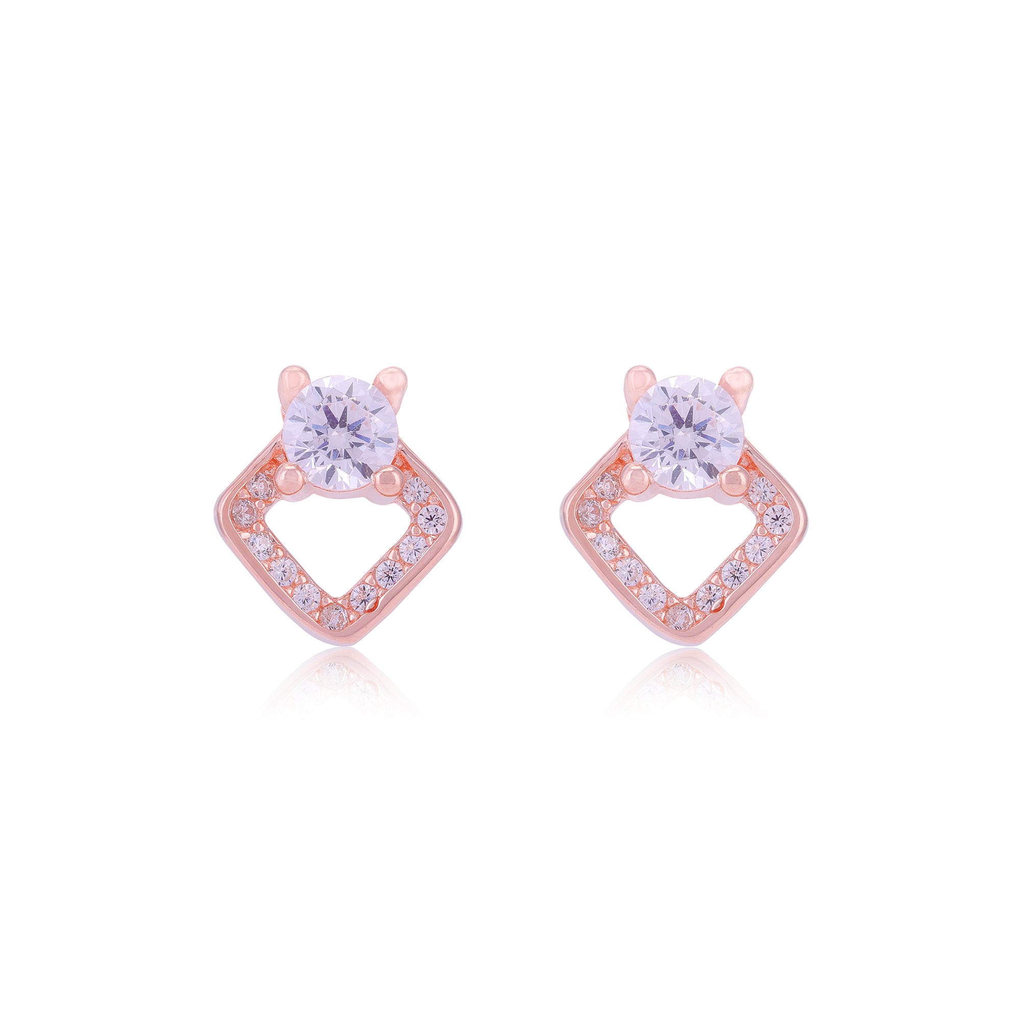 925 Sterling Silver Solitary Centered Side Accent Diamond Shaped Earrings For Women