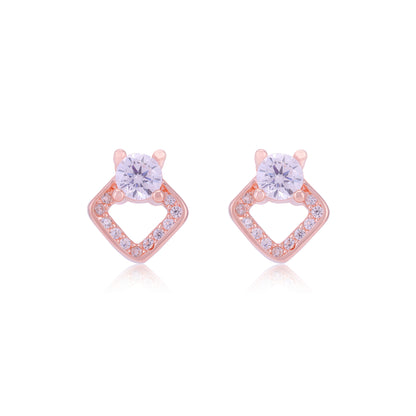 925 Sterling Silver Solitary Centered Side Accent Diamond Shaped Earrings For Women
