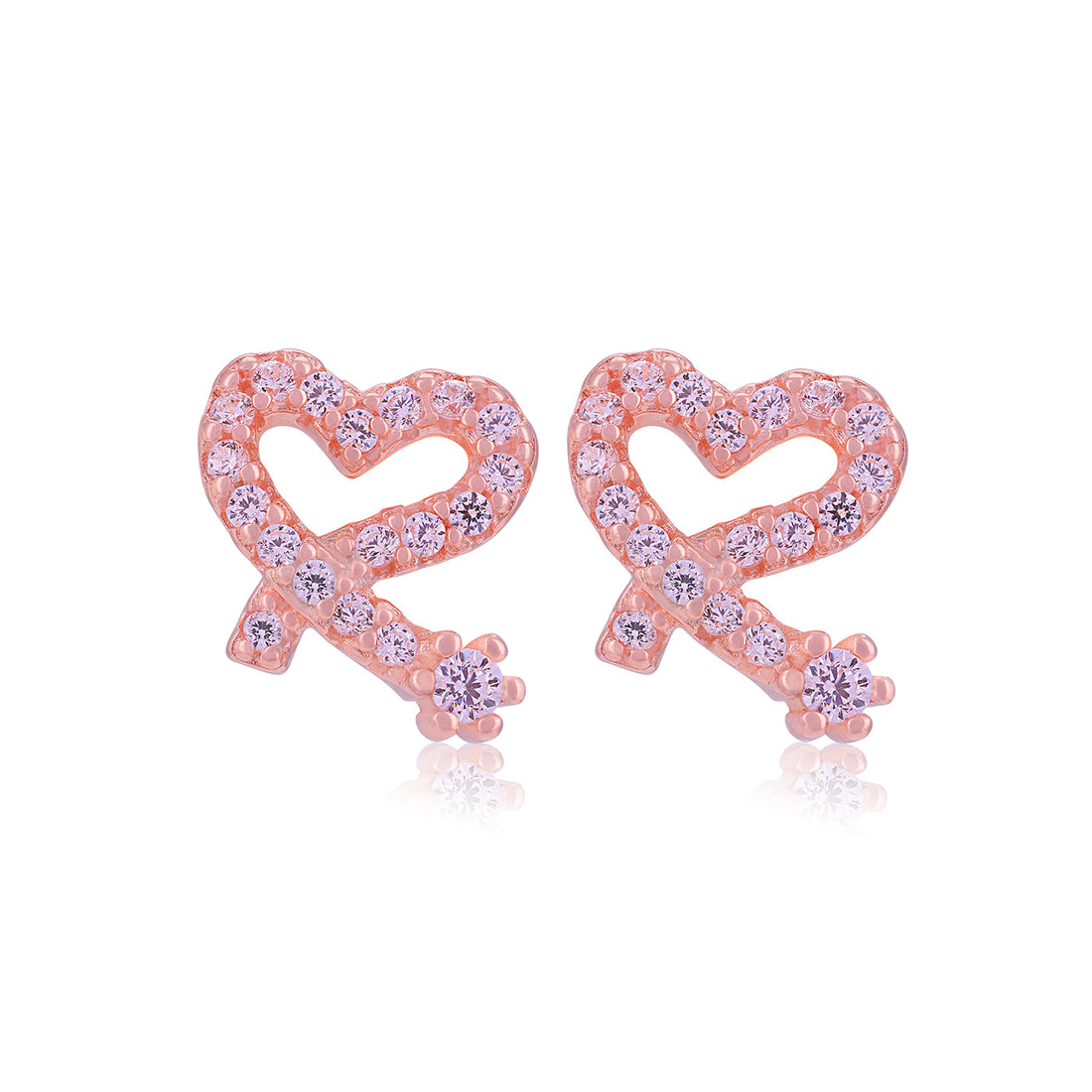 925 Sterling Silver Sparkle Heart Ribbon Rose Gold Plated Stud for Women