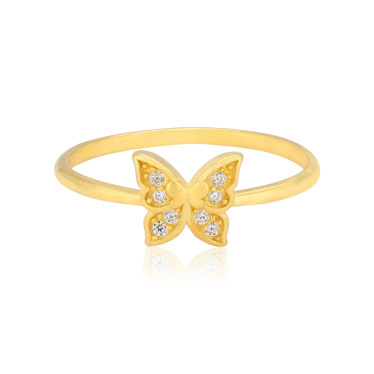 925 Sterling Silver Sparkle Soar Butterfly Gold Plated Ring for Women