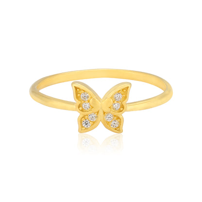 925 Sterling Silver Sparkle Soar Butterfly Gold Plated Ring for Women