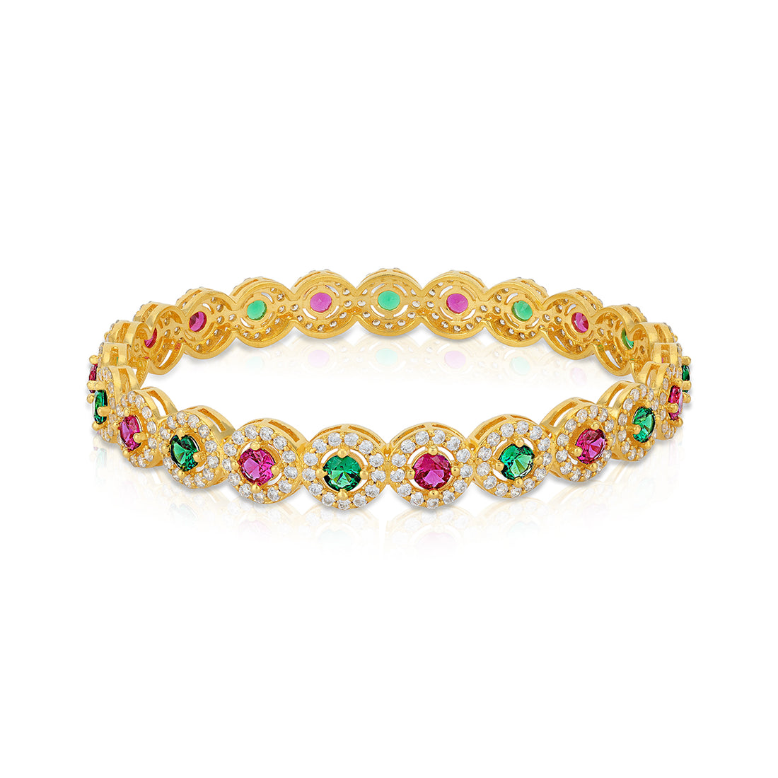 925 Sterling Silver Sparkling Ruby Emerald Bangle for Women
