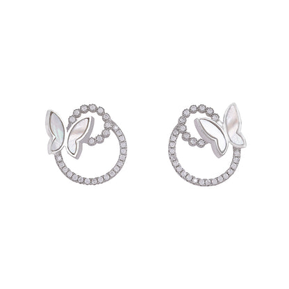 925 Sterling Silver Sparkling Silver Butterfly Stud