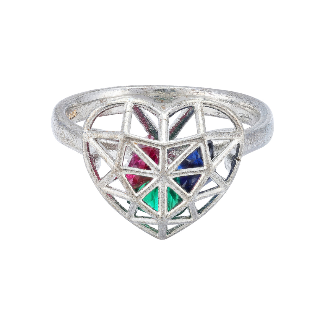 925 Sterling Silver Spectrum Heart Geometric Glow Ring