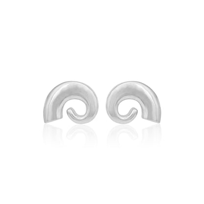 925 Sterling Silver Spiral Curve Rhodium Plated Studs For Women
