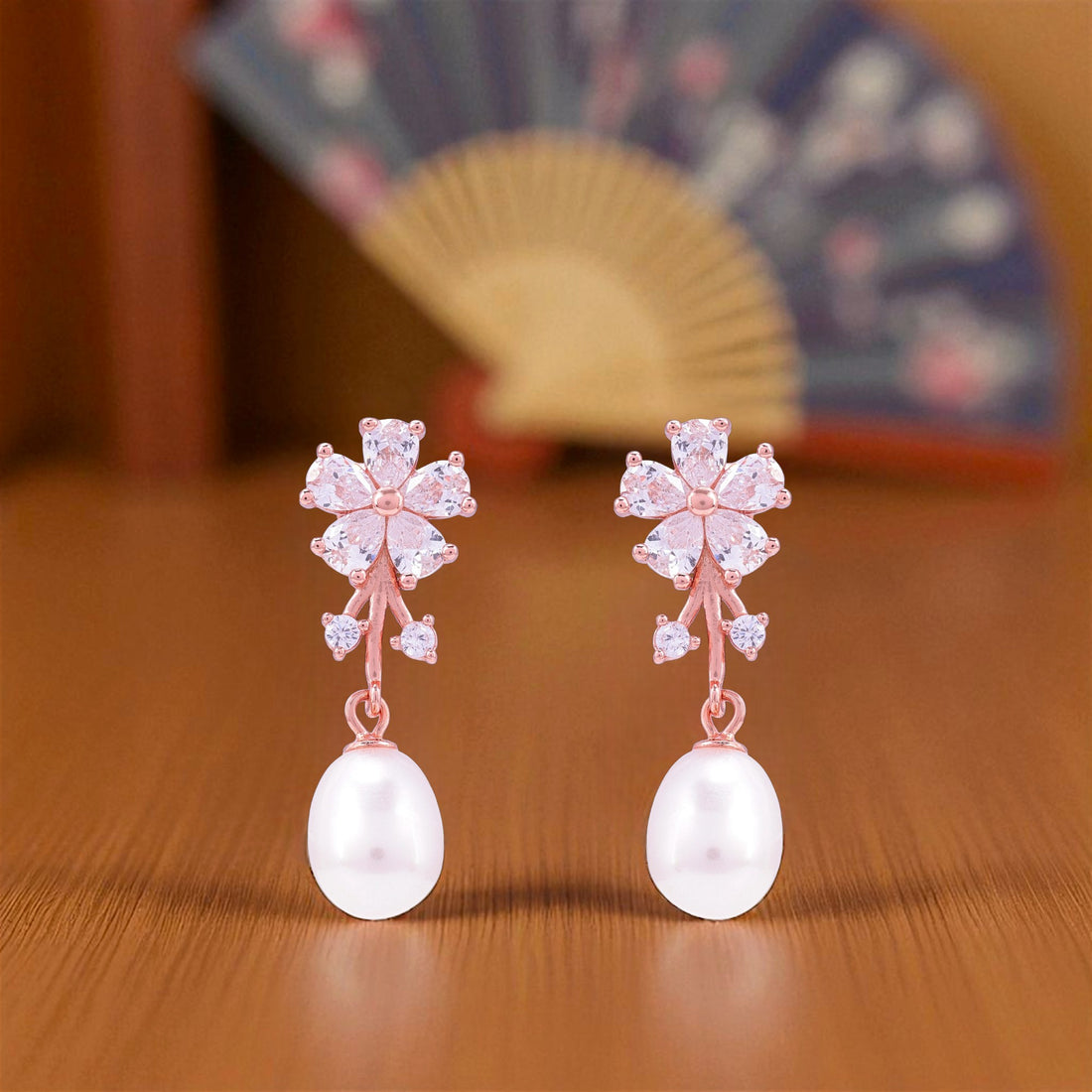 925 Sterling Silver Spring Bloom Pearl Rose Gold Earring for Women