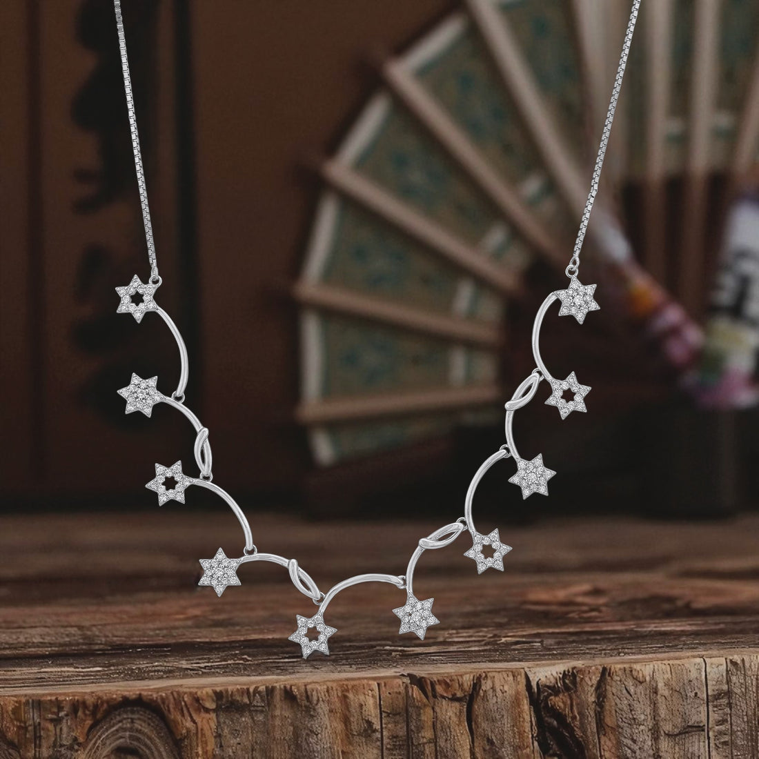 925 Sterling Silver Star Bloom Curve Necklace for Women