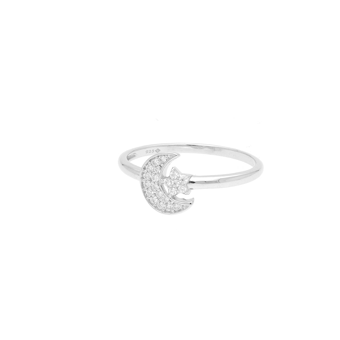 925 Sterling Silver Moon and Star Ring for women