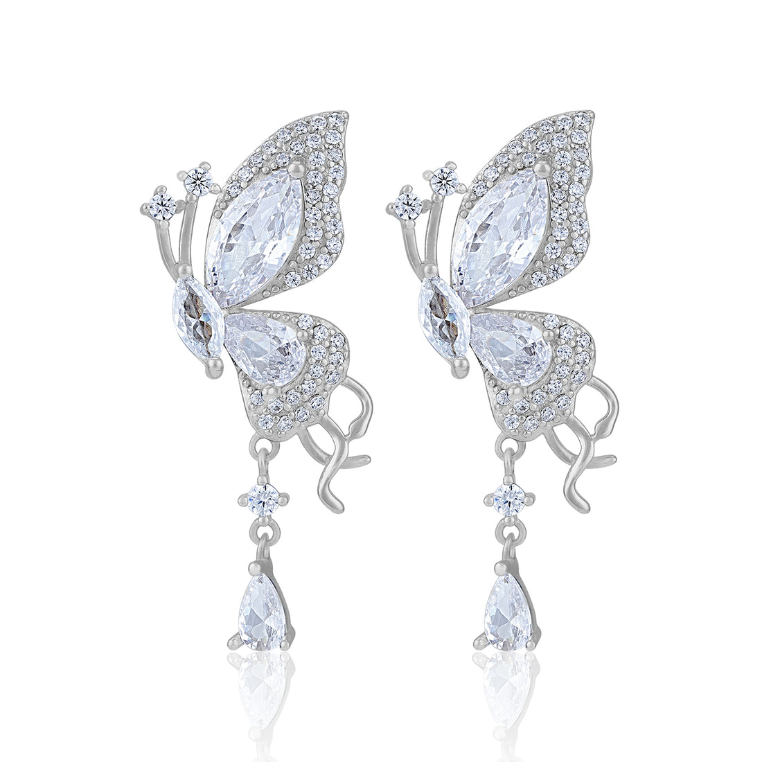 925 Sterling Silver Statement Butterfly Cascading Crystal Drop Earrings for Women