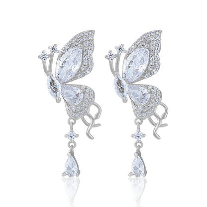 925 Sterling Silver Statement Butterfly Cascading Crystal Drop Earrings for Women