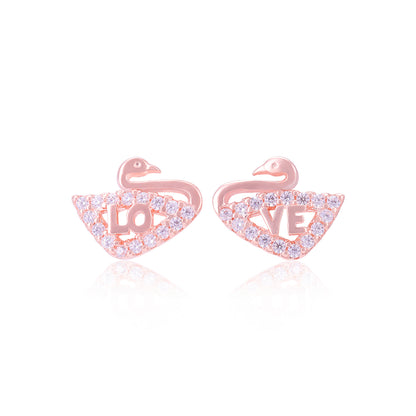 925 Sterling Silver Stoned Swan Earrings For Women