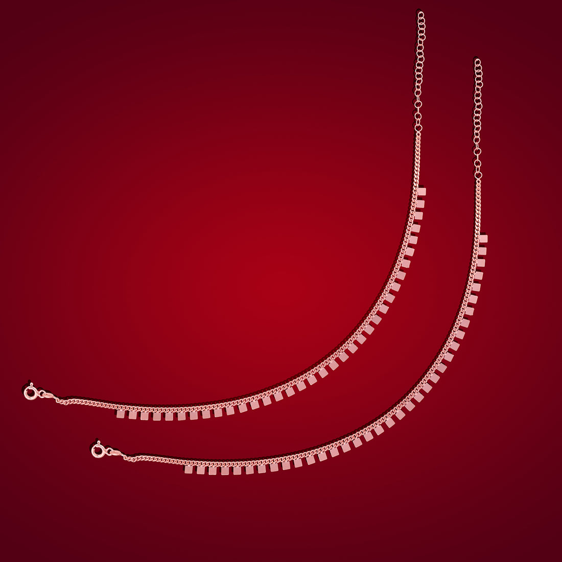 925 Sterling Silver Subtle Chain Square Drops Anklets For Women