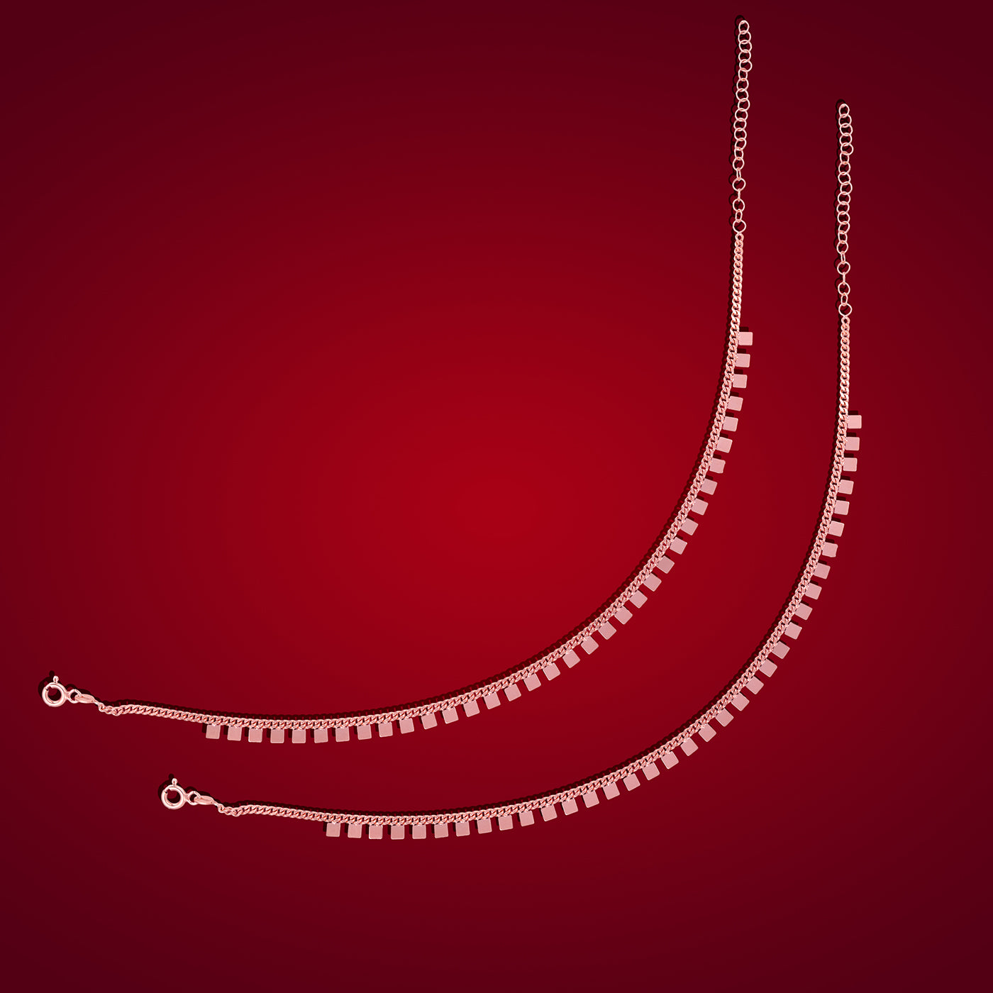 925 Sterling Silver Subtle Chain Square Drops Anklets For Women