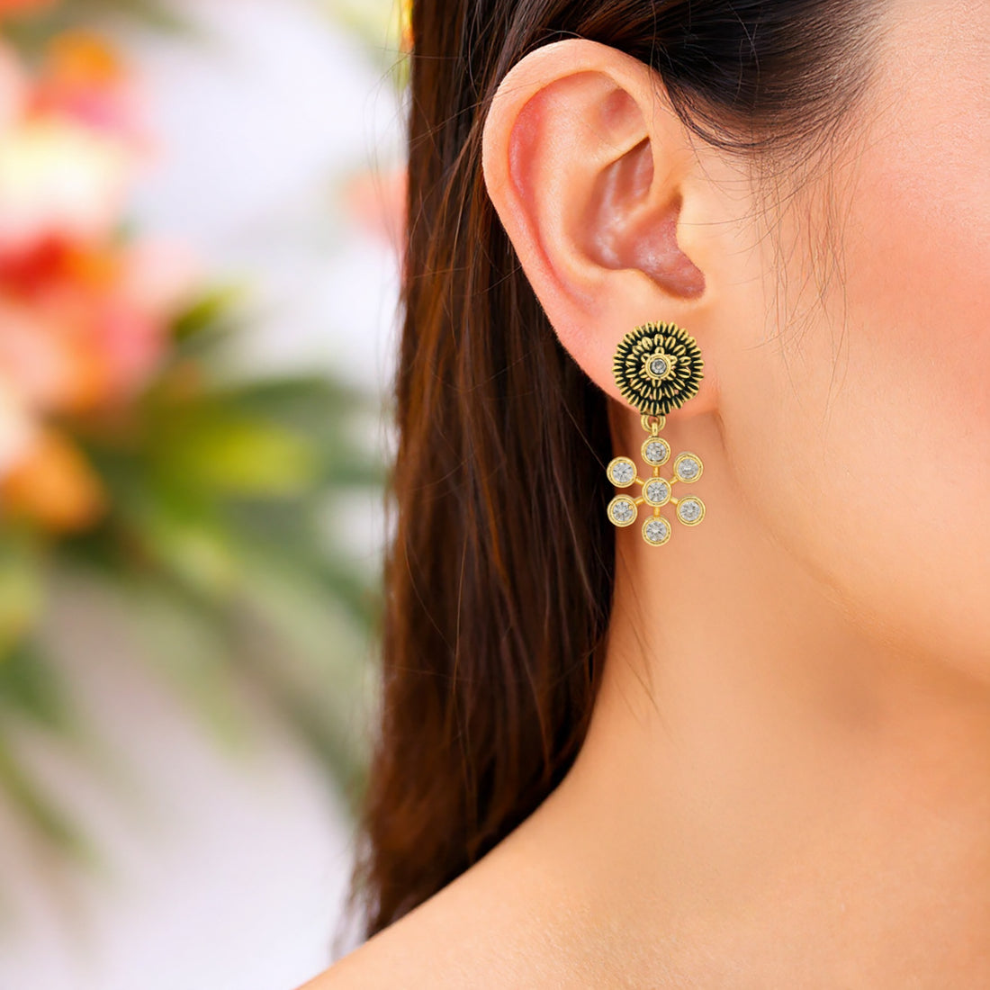 925 Sterling Silver Sunflower Studded Star Drop Earrings for women