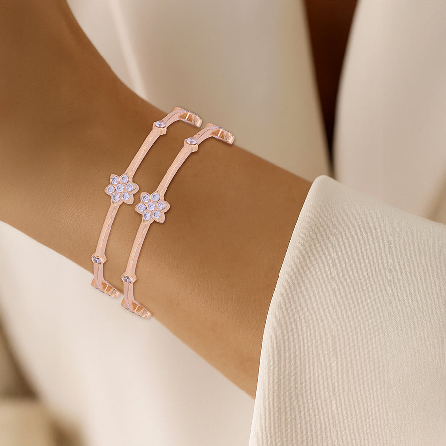 925 Sterling Silver Sunlit Petal Crystal Glow Bangle For Women