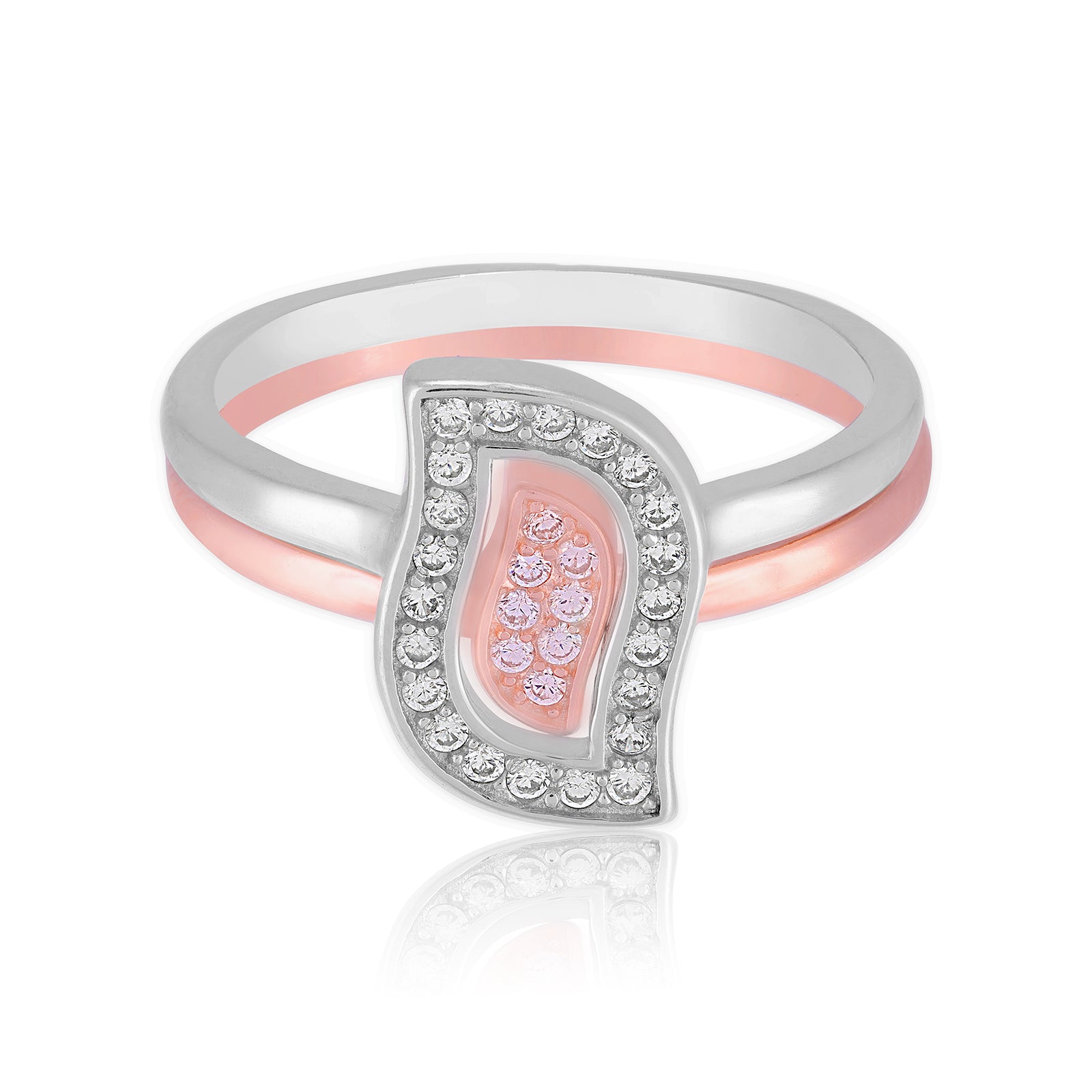 925 Sterling Silver Swaying Leaf Statement Rose Gold Rhodium Plated Ring for Women