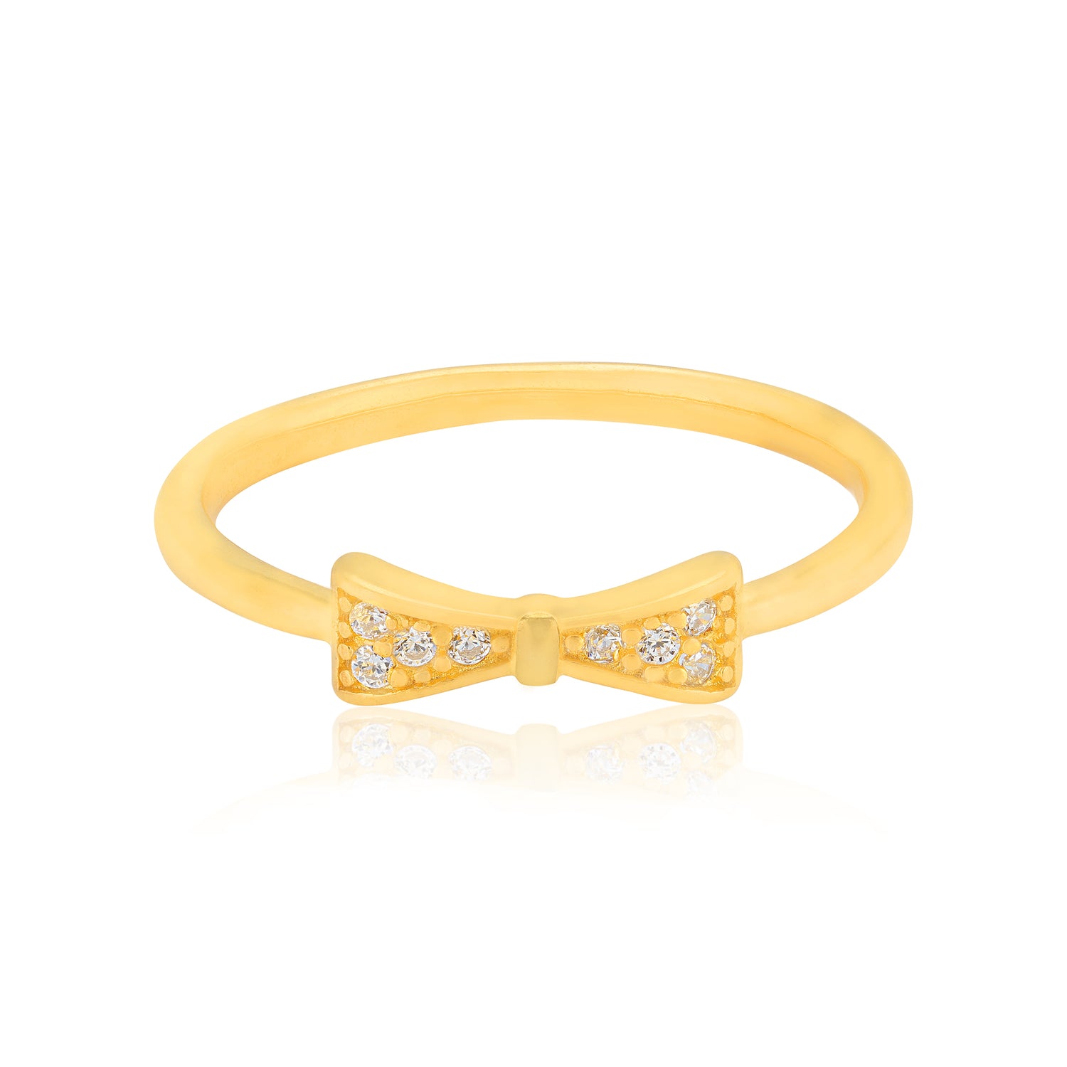 925 Sterling Silver Sweet Charm Bowtie Gold Plated Ring for Women