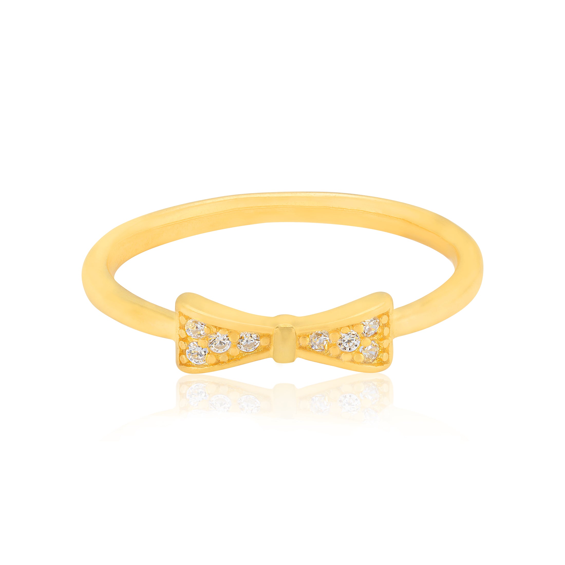 925 Sterling Silver Sweet Charm Bowtie Gold Plated Ring for Women