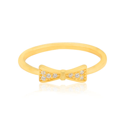 925 Sterling Silver Sweet Charm Bowtie Gold Plated Ring for Women