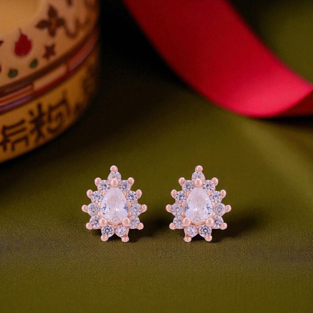 925 Sterling Silver Teardrop Glitz Rose Gold Earrings for Women