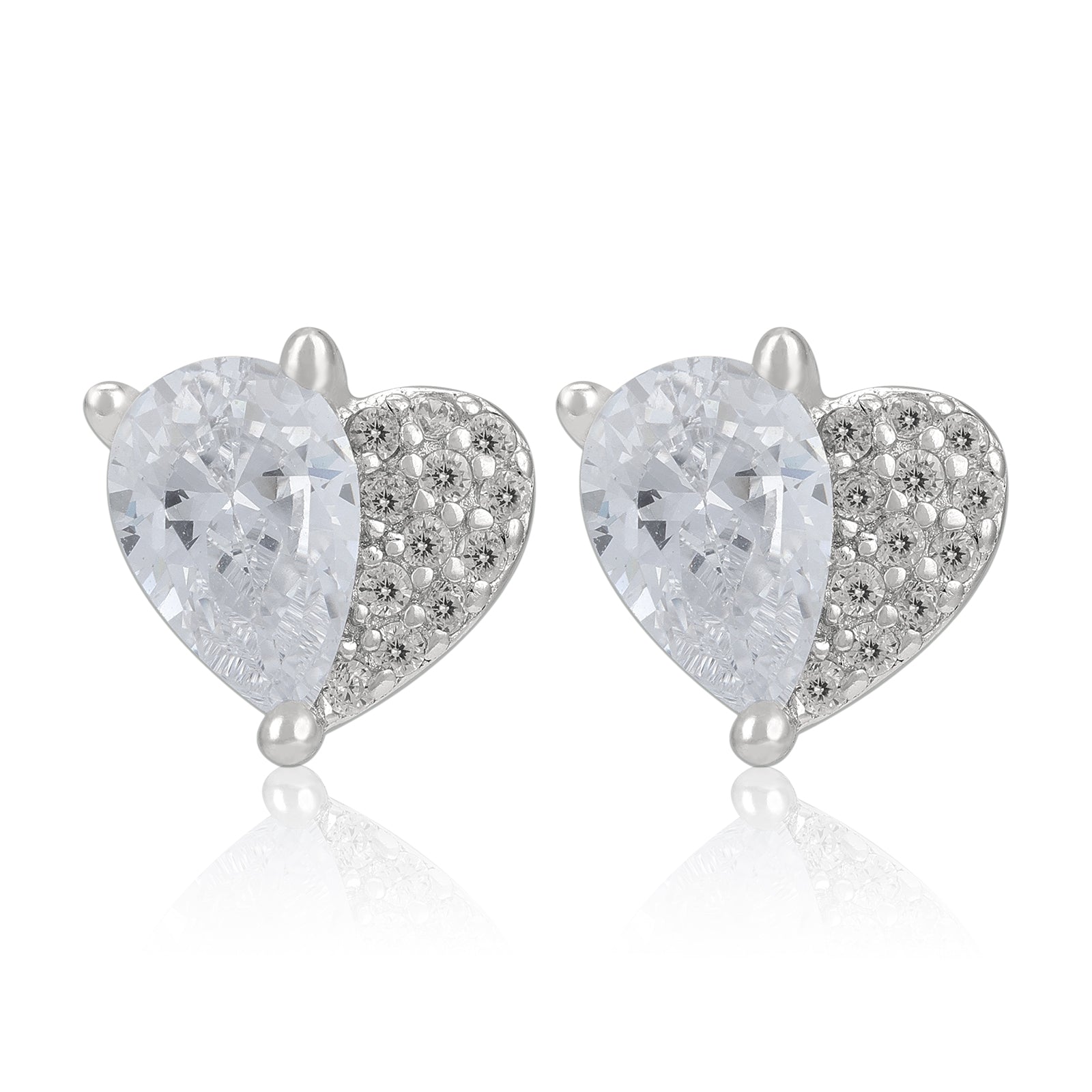 925 Sterling Silver Teardrop and Heart Dual Stone Earring for Women