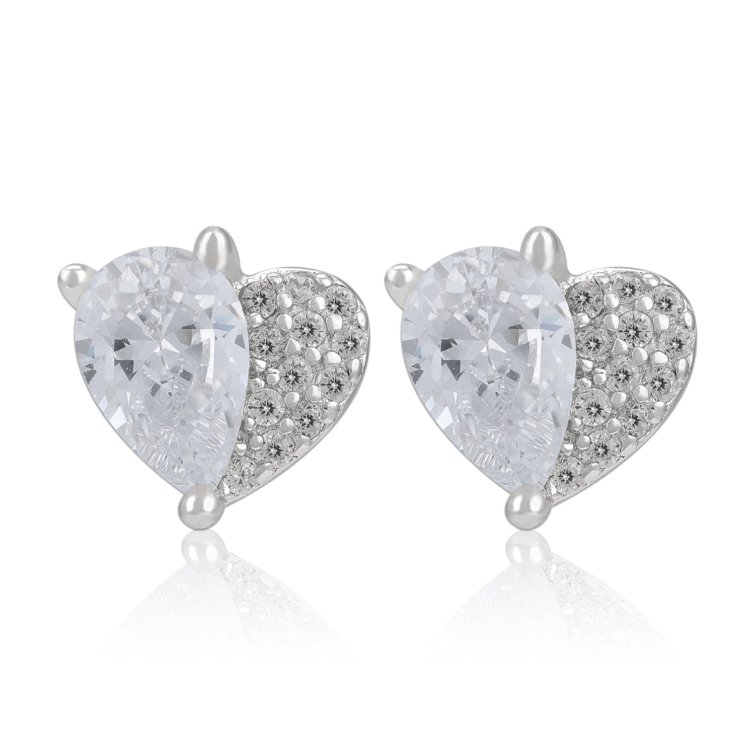925 Sterling Silver Teardrop and Heart Dual Stone Earring for Women