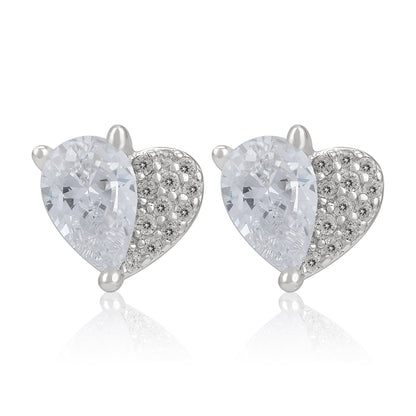 925 Sterling Silver Teardrop and Heart Dual Stone Earring for Women